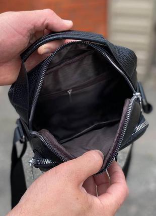 Мужская кожаная pu сумка через плечо вместительная барсетка мессенджер черного цвета удобная повседневная7 фото