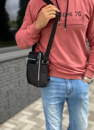 Повседневная сумка барсетка мужская через плечо черная, комбинированная, стильная7 фото