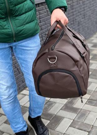Чоловіча коричнева сумка через плече спортивна дорожня strong brown2 фото