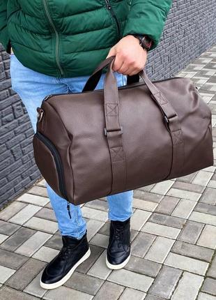 Чоловіча коричнева сумка через плече спортивна дорожня strong brown3 фото