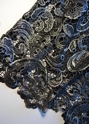 Шикарная кружевная миди юбка черный металлик3 фото