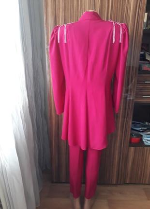 Эксклюзивный шикарный винтажный брючный костюм тройка цвет фуксия8 фото