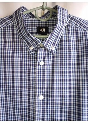 Мужская рубашка в клетку с длинным рукавом небольшой размер,тонкая, легкая, синяя,б/у красивого стана2 фото