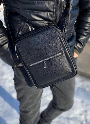 Мужская вместительная сумка через плечо барсетка черного цвета кожаная pu кожа1 фото