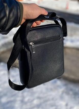 Мужская вместительная сумка через плечо барсетка черного цвета кожаная pu кожа6 фото