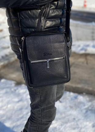 Мужская вместительная сумка через плечо барсетка черного цвета кожаная pu кожа3 фото
