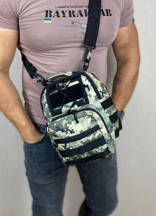 Тактична сумка слінг, сумка барсетка через плече, міні рюкзак багатофункціональна сумка піксель3 фото