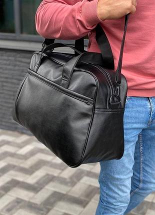 Мужская дорожная сумка через плечо, вместительная повседневная сумка для мужчин кожаная черная