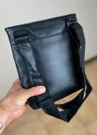 Мужская сумка через плечо, барсетка с экокожи черного цвета на много отделений вместительный мессенджер5 фото