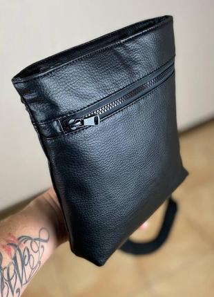 Мужская сумка через плечо, барсетка с экокожи черного цвета на много отделений вместительный мессенджер4 фото