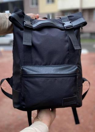 Мужской вместительный рюкзак роллтоп, стильный городской туристический черного цвета5 фото