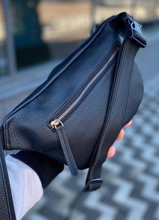 Чоловіча нагрудна поясна сумка бананка, чорний чоловічий слінг сумка на груди pu-шкіра містка6 фото