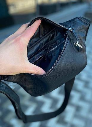 Чоловіча нагрудна поясна сумка бананка, чорний чоловічий слінг сумка на груди pu-шкіра містка7 фото