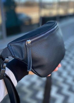 Чоловіча нагрудна поясна сумка бананка, чорний чоловічий слінг сумка на груди pu-шкіра містка5 фото