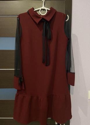 Бордовое женское платье.1 фото