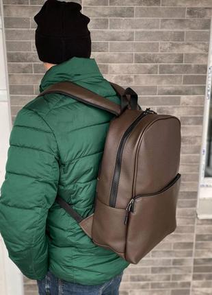 Коричневий рюкзак портфель екошкіра міський повсякденний holiday brown4 фото