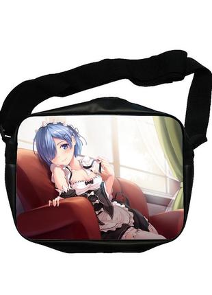 Сумка экокожа рем и рам аниме re:zero жизнь с нуля в альтернативном мире с двухсторонним принтом (b0038)