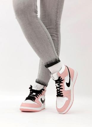 Кроссовки nike air jordan 1 retro white black beige3 фото