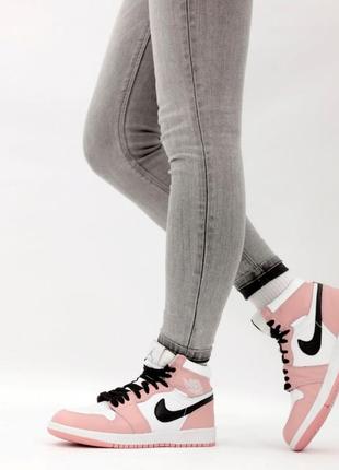 Кроссовки nike air jordan 1 retro white black beige5 фото