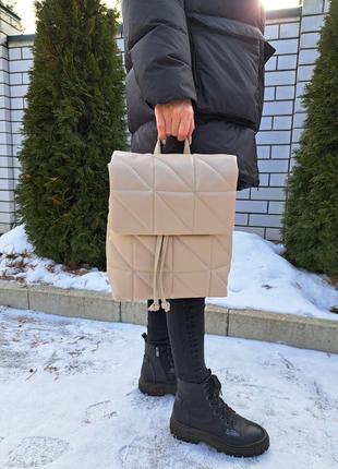 Рюкзак стеганый женский беж2 фото