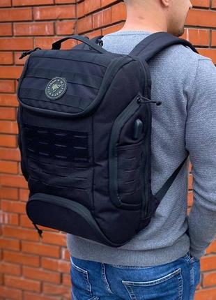 Мужской тактический рюкзак черного цвета wolftrap вместительный прочный надежный 30 литров городской6 фото