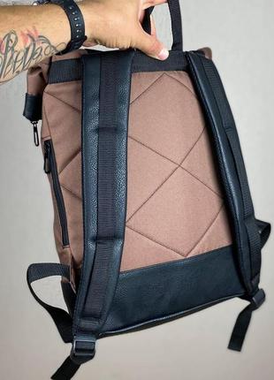 Рюкзак для путешествий и города коричневый мужской вместительный rolltop роллтоп коричневый цвет стильный4 фото