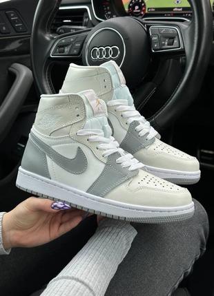 Женские серо-белые кожаные кроссовки nike air jordan 1 high 🆕 найк джордан