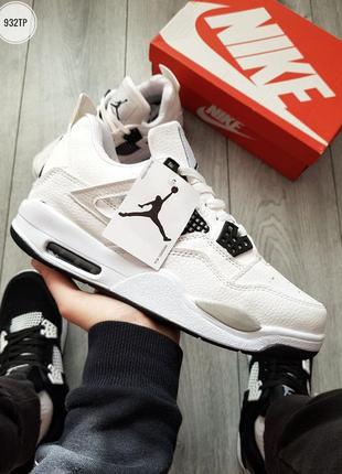 Кроссовки мужские баскетбольные nike air jordan 4 retro flight белые, найк аир джордан ретро