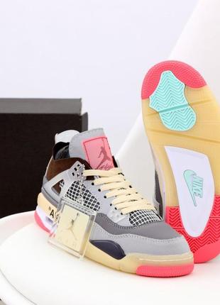 Кросівки nike air jordan 4 retro pink grey burgundy4 фото