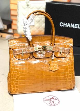 Сумка в стиле hermes birkin кожа с ручками лак рептилия карамель1 фото