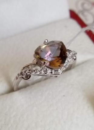 Серебряное кольцо с натуральным топазом мистик 1.53 сt и белыми топазами5 фото