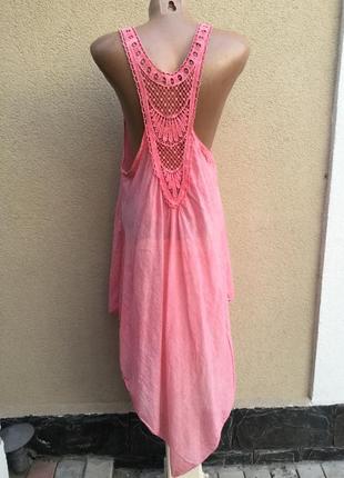 Асимметрия,легкая,розовая туника,сарафан,платье-майка пляжное,ажур,кружево,хлопок