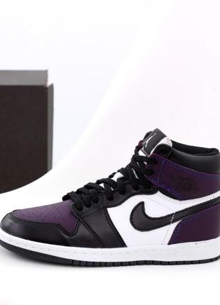 Кросівки nike air jordan 1 retro white black violet