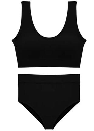 Жіночий комплект спідньої білизни в рубчик s/m чорний (1440)