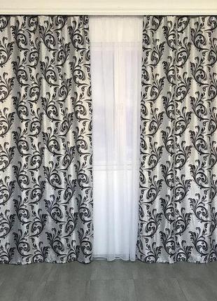 Комплект двойных штор блэкаут софт на тесьме 150х270 см (2шт) с тюлем шифон 400х270 см цвет серый