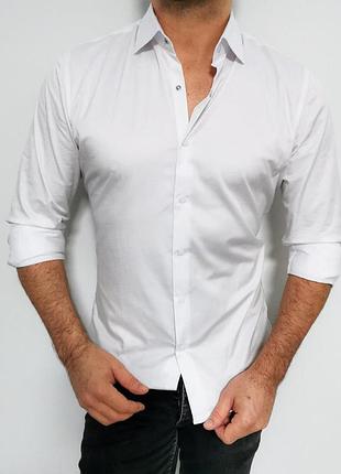 Белая приталенная рубашка с классическим воротом на кнопках