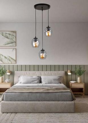 Чорна підвісна люстра на 3 молекули (56-pr0231f-3 bk+cl)2 фото