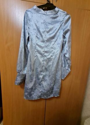 Платье мини, атласное, рубашка, драппировка, шикарное, с пуговицами, капля2 фото