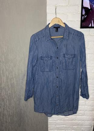 Подовжена джинсова блуза блузка сорочка туніка forever 21, s3 фото