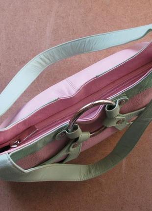 Рожево-салатна шкіряна сумка2 фото