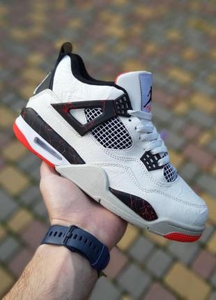 Чоловічі літні кросівки nike air jordan 4 високі білі з чорним та червоним найк аір джордан чудової якості