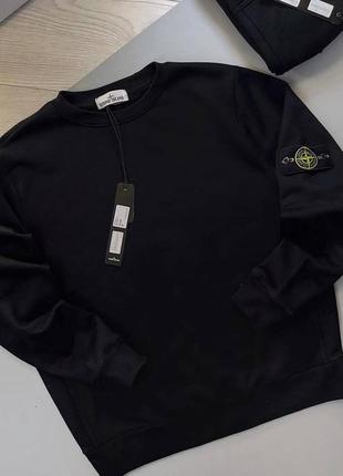 Брендові чоловічі світшоти стон айленд/якісні світшоти stone island в чорному кольорі на кожен день