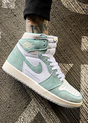 Мужские высокие кожаные кроссовки nike air jordan 1 retro high og "turbo green"#найк