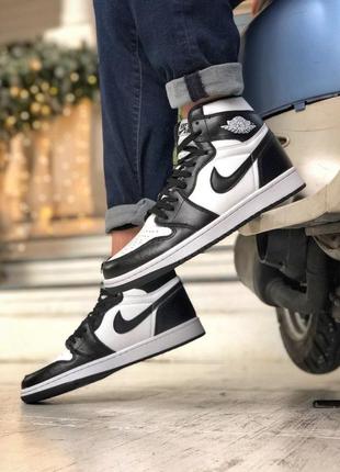 Кроссовки nike jordan 1 black white мужские6 фото