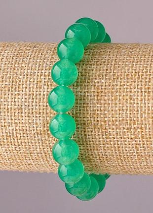 Браслет нефрит на резинке гладкий шарик d-10мм обхват 18см