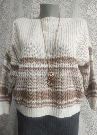 Молодежный укороченный вязаный свитерик кофта оверсайз