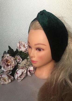 Повязка изумрудная -бархат, повязка челма на резинке, зеленая повязка