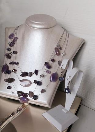 Намисто,буси в наборі бузково-фіолетовий