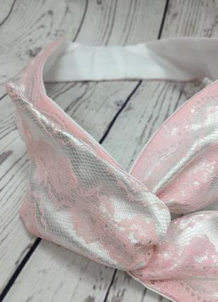 Солоха-повязка  розово-белая кружевная6 фото