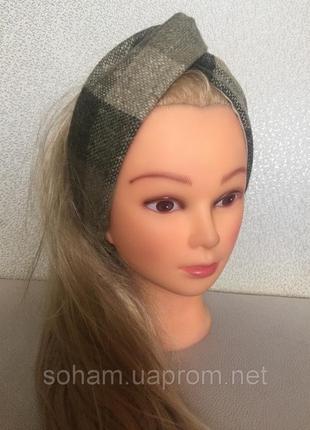 Повязка оливкового цвета тюрбан теплая зима -осень